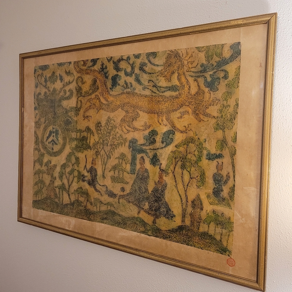 Rare Antique Scroll Art Chinese Stone Rub Art on Rice Paper